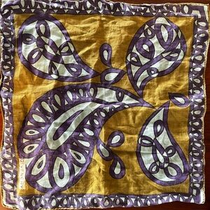 Vintage Givenchy Army Green and Purple Paisley Linen Scarf